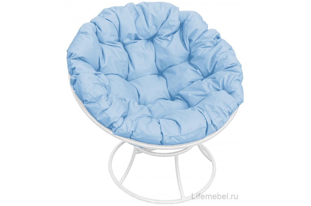 Комплект для отдыха из металла Мамасан Папасан белый / голубая подушка