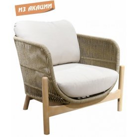 Кресло деревянное плетеное с подушками Talara бежевый / лен
