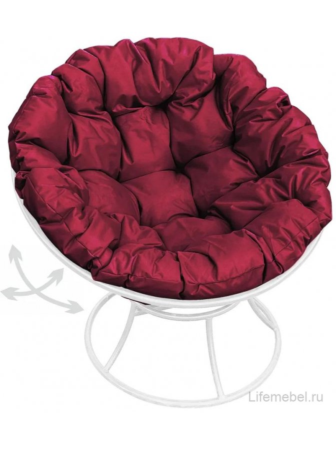 Металлическое кресло Папасан белое / бордовая подушка