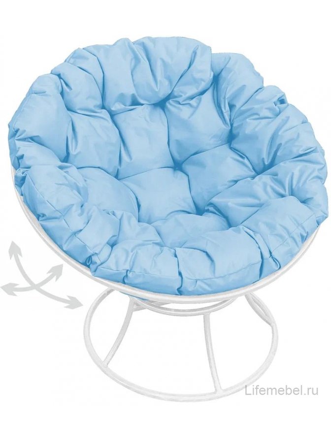 Металлическое кресло Папасан белое / голубая подушка