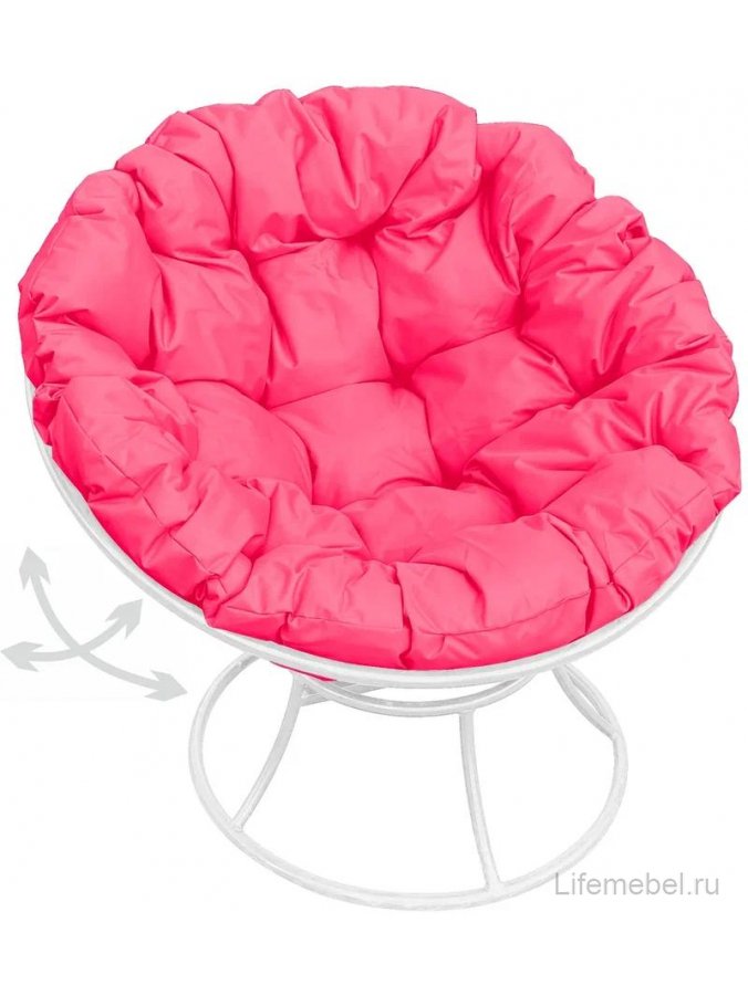 Металлическое кресло Папасан белое / розовая подушка