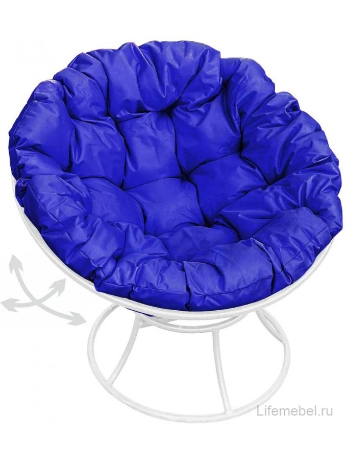 Металлическое кресло Папасан белое / синяя подушка