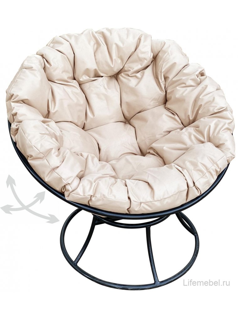 Металлическое кресло Папасан чёрное / бежевая подушка