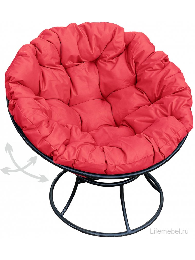Металлическое кресло Папасан чёрное / красная подушка