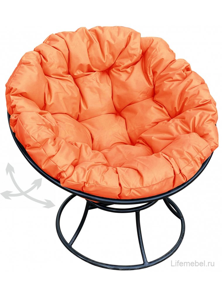 Металлическое кресло Папасан чёрное / оранжевая подушка