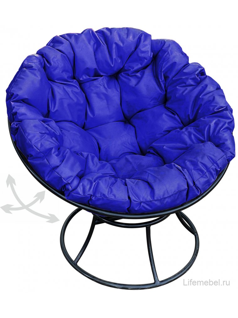 Металлическое кресло Папасан чёрное / синяя подушка