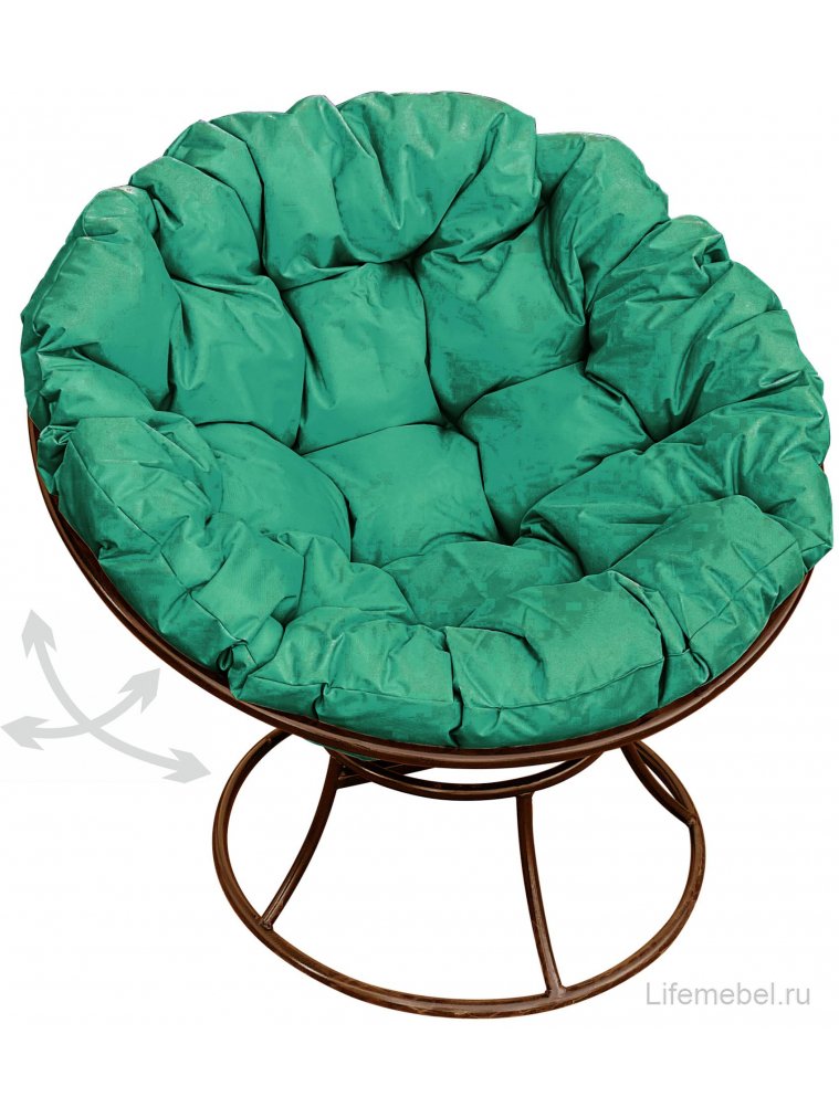 Металлическое кресло Папасан коричневое / зелёная подушка