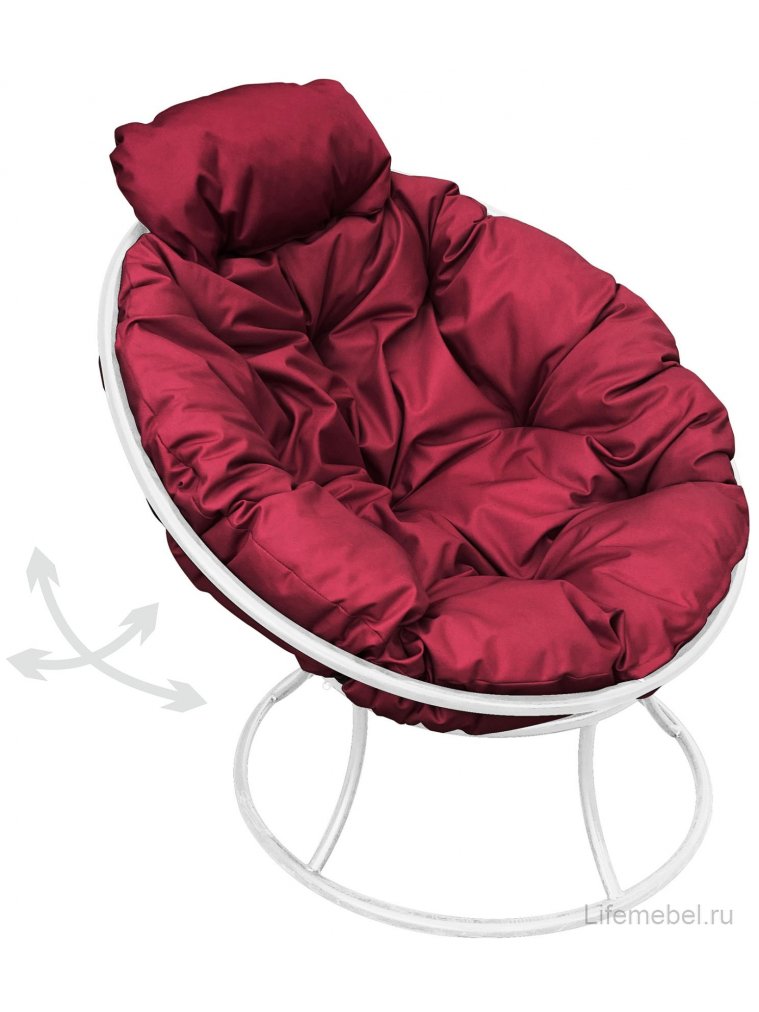 Металлическое кресло Папасан мини белое / бордовая подушка