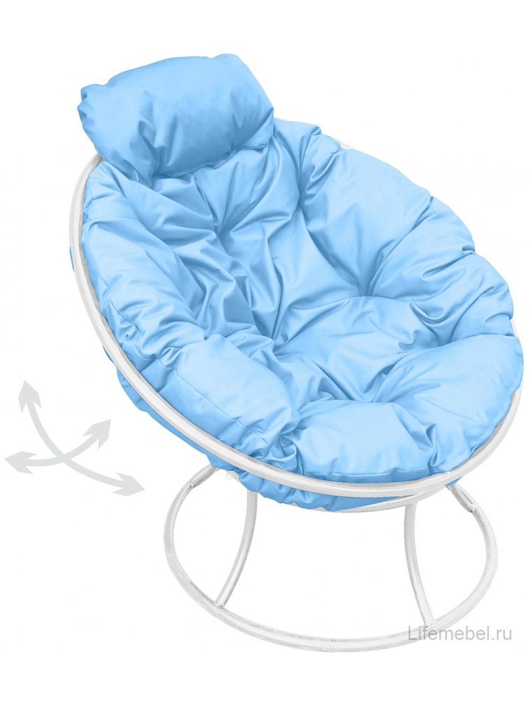 Металлическое кресло Папасан мини белое / голубая подушка