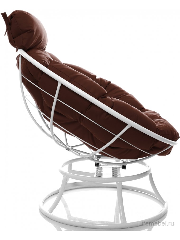 Металлическое кресло Папасан мини белое / коричневая подушка