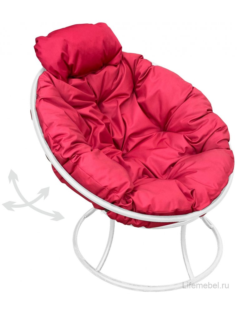 Металлическое кресло Папасан мини белое / красная подушка