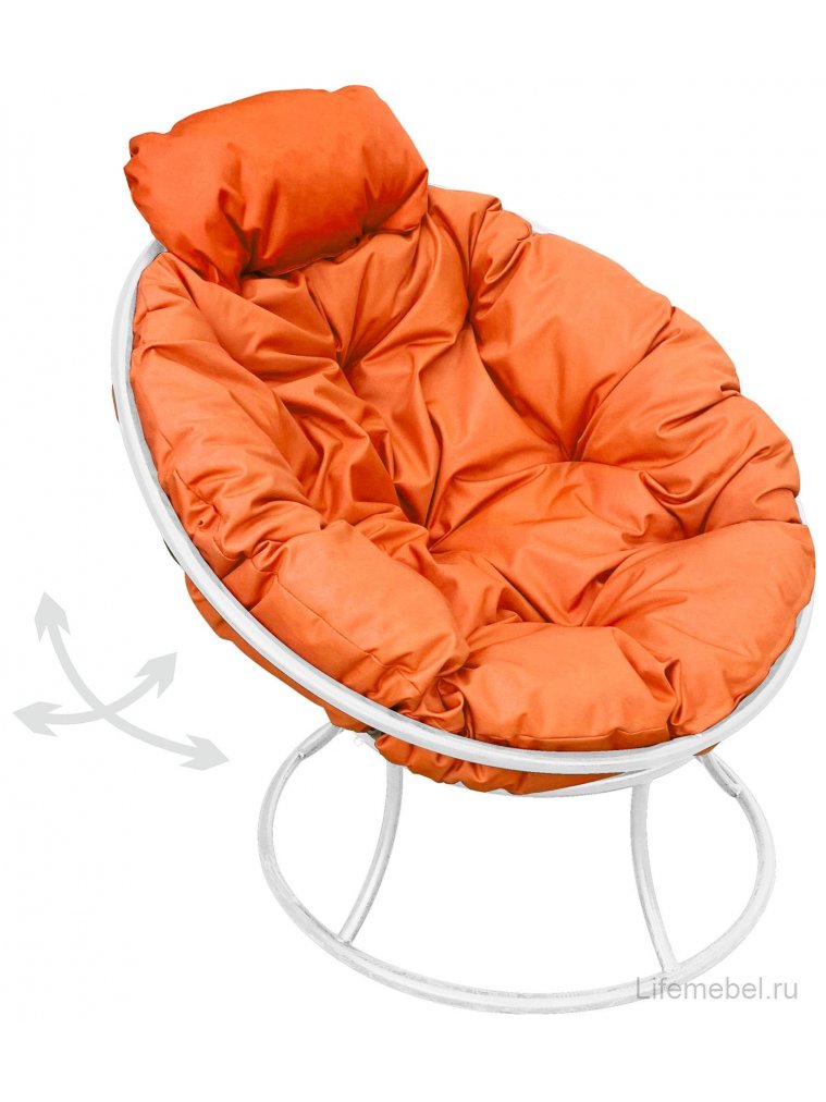 Металлическое кресло Папасан мини белое / оранжевая подушка