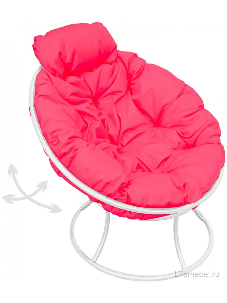 Металлическое кресло Папасан мини белое / розовая подушка