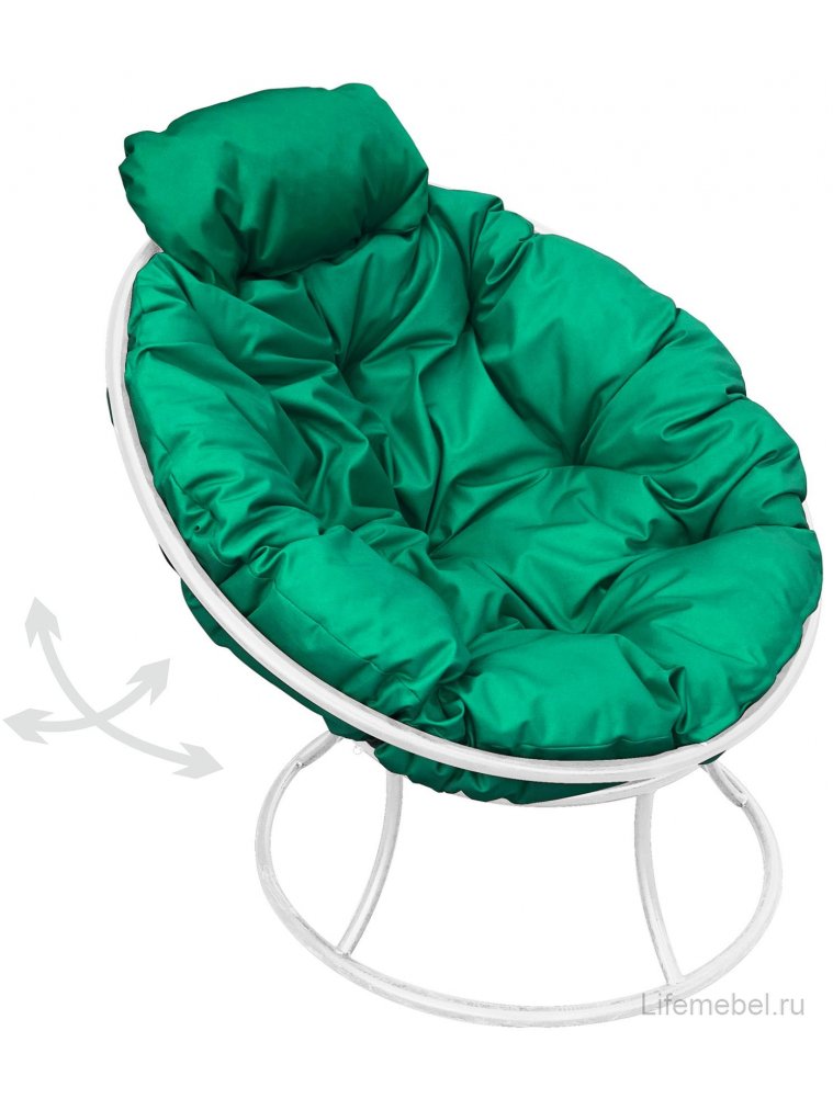 Металлическое кресло Папасан мини белое / зелёная подушка