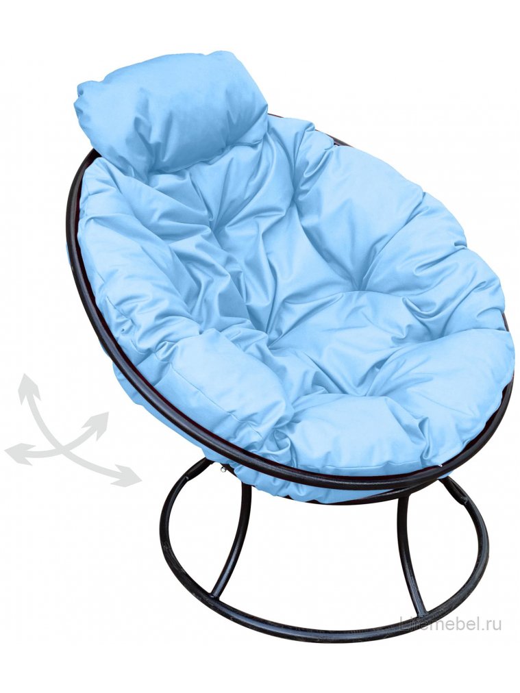 Металлическое кресло Папасан мини чёрное / голубая подушка
