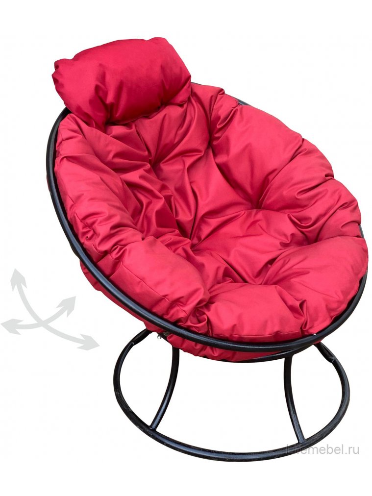 Металлическое кресло Папасан мини чёрное / красная подушка