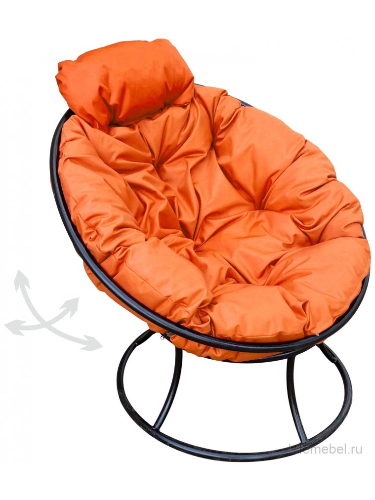 Металлическое кресло Папасан мини чёрное / оранжевая подушка