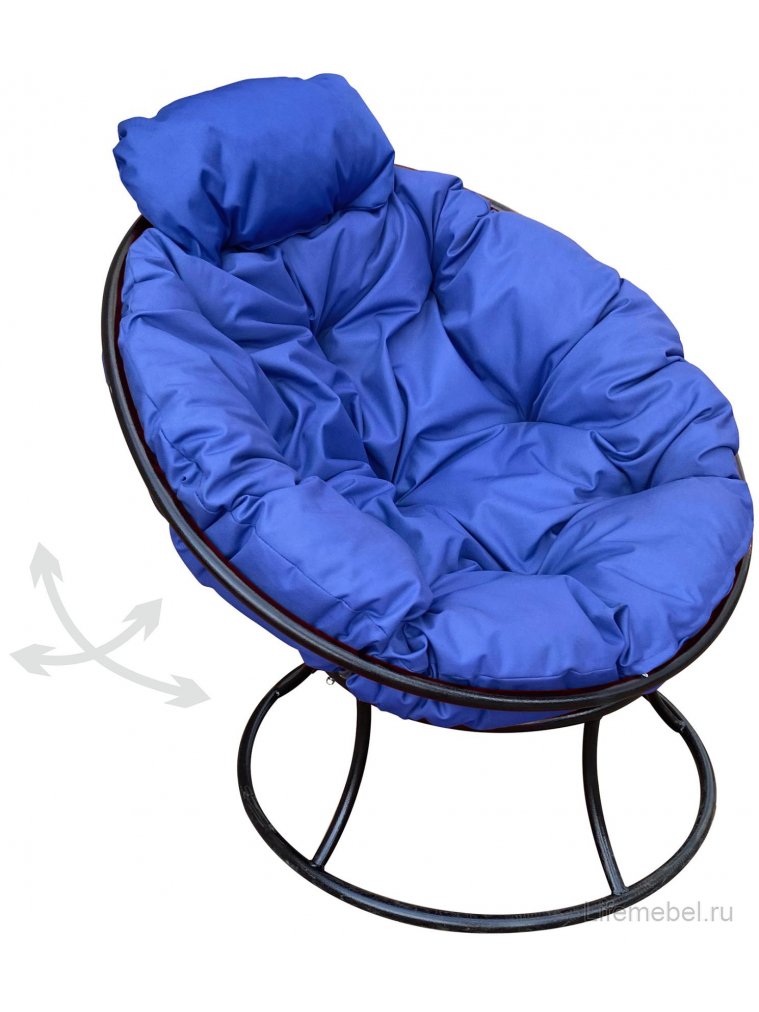 Металлическое кресло Папасан мини чёрное / синяя подушка