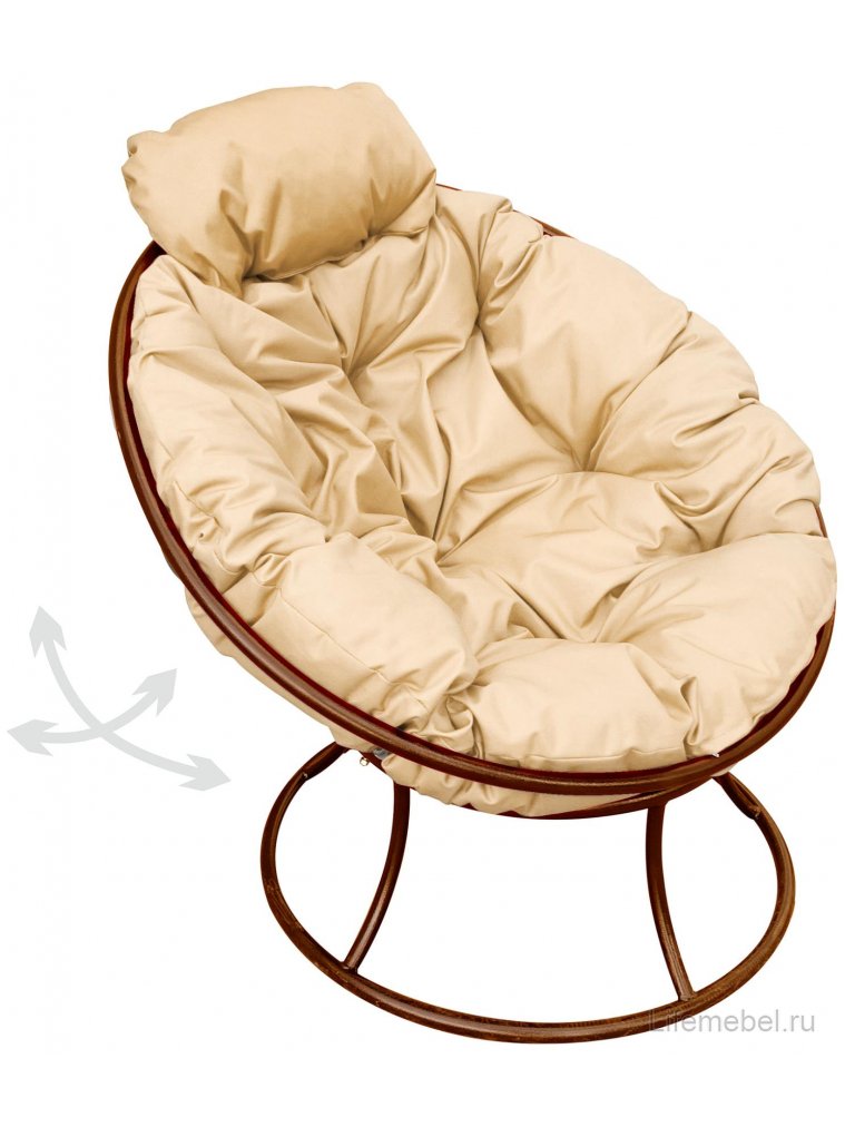 Металлическое кресло Папасан мини коричневое / бежевая подушка