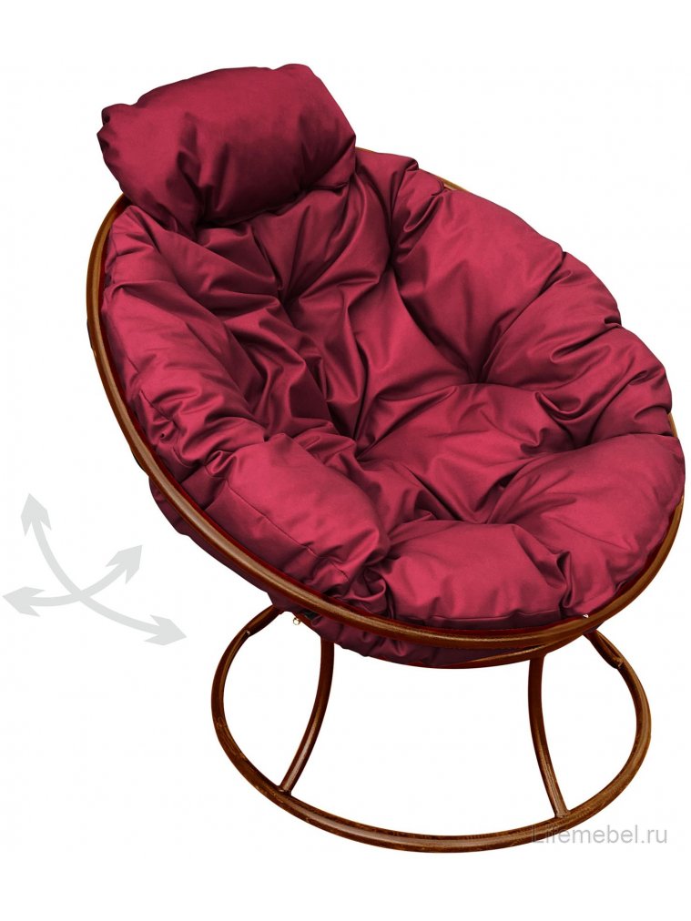 Металлическое кресло Папасан мини коричневое / бордовая подушка