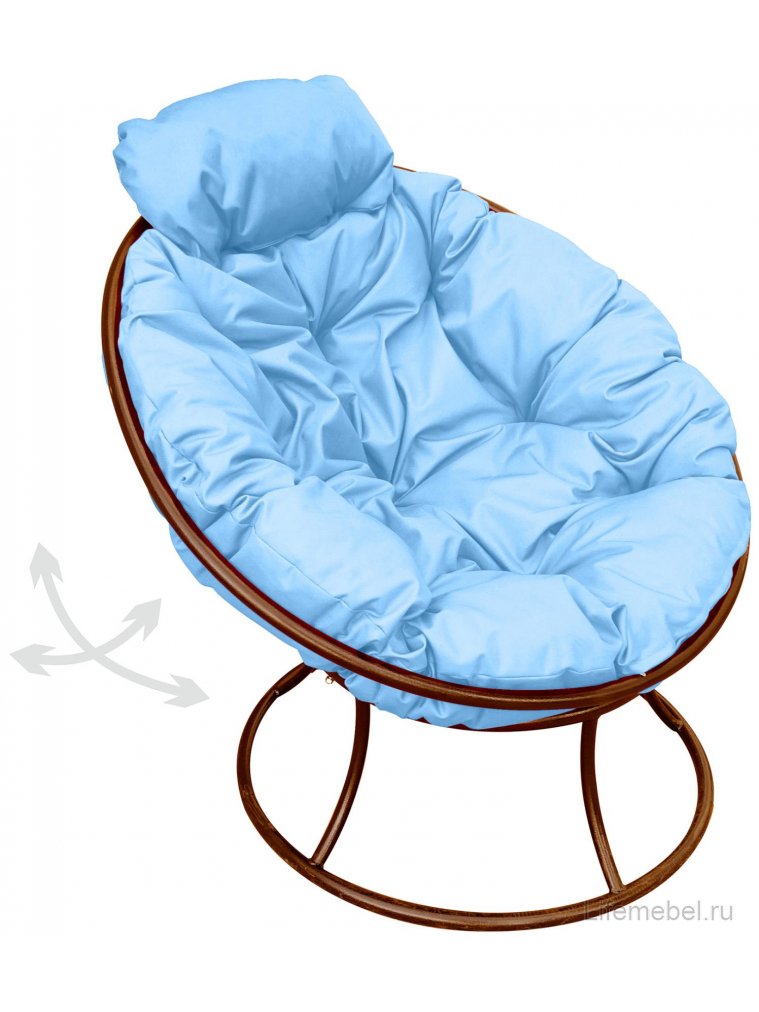 Металлическое кресло Папасан мини коричневое / голубая подушка
