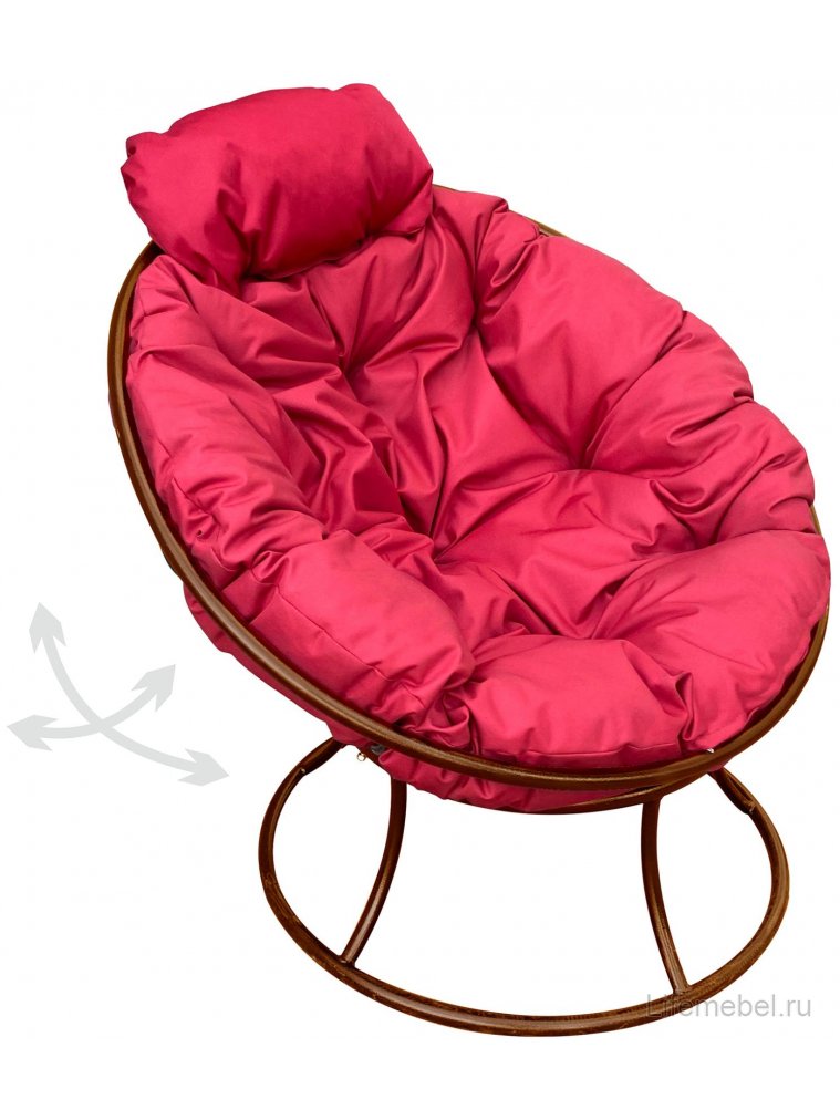 Металлическое кресло Папасан мини коричневое / красная подушка