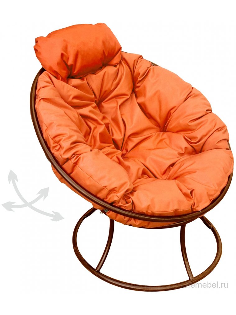 Металлическое кресло Папасан мини коричневое / оранжевая подушка
