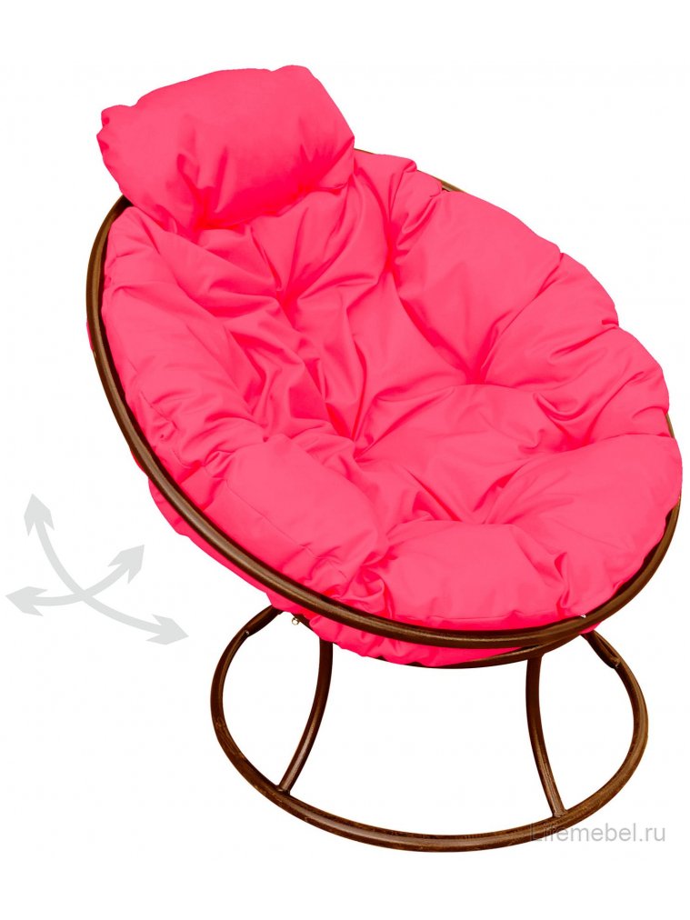 Металлическое кресло Папасан мини коричневое / розовая подушка