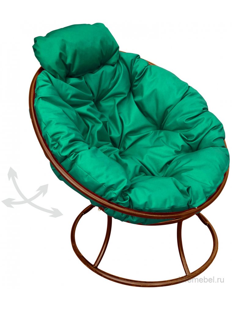 Металлическое кресло Папасан мини коричневое / зелёная подушка