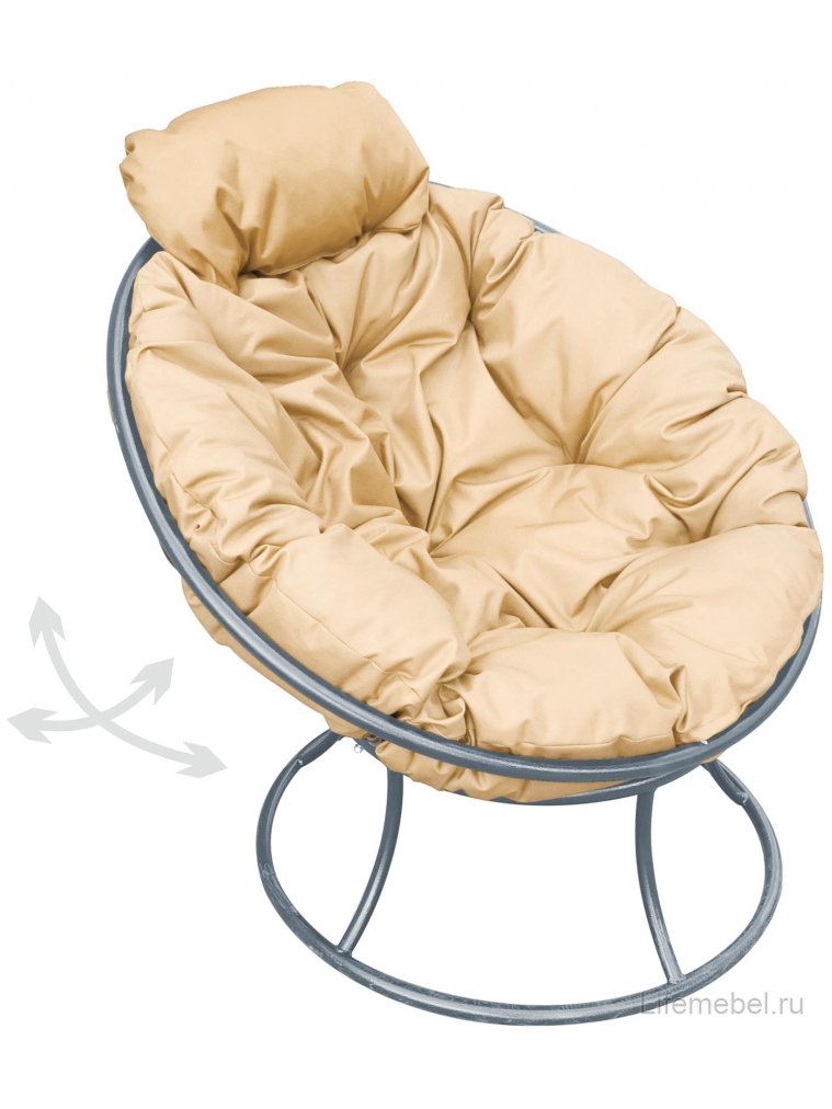 Металлическое кресло Папасан мини серое / бежевая подушка