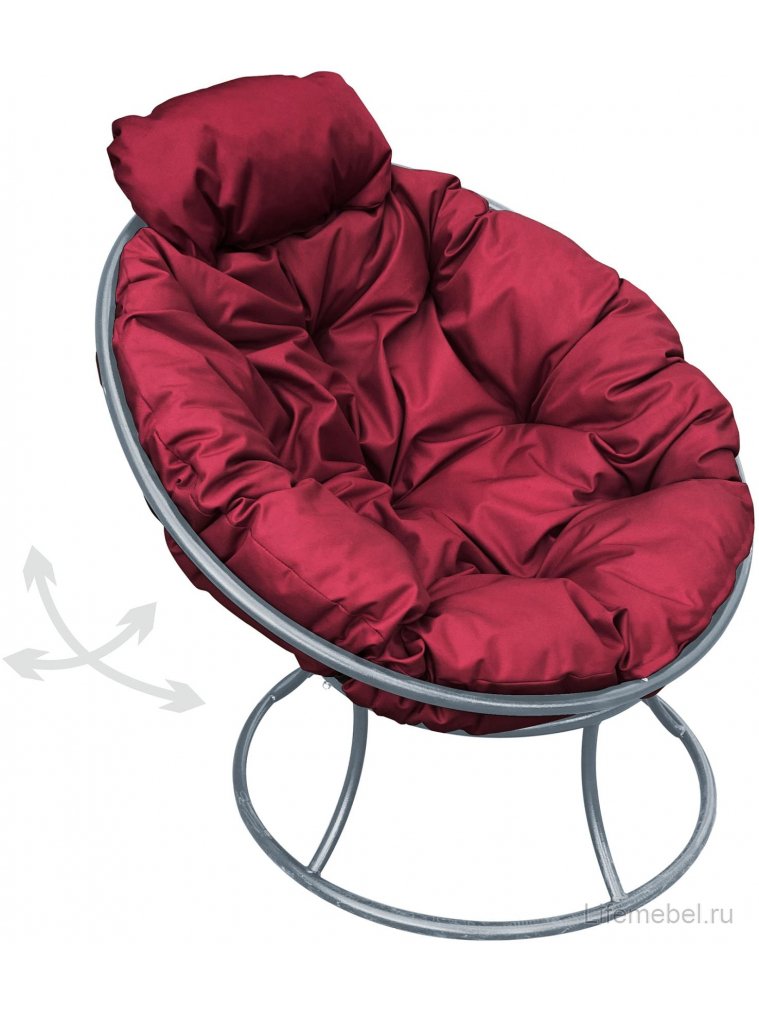 Металлическое кресло Папасан мини серое / бордовая подушка