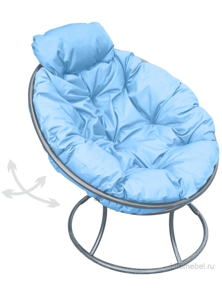 Металлическое кресло Папасан мини серое / голубая подушка