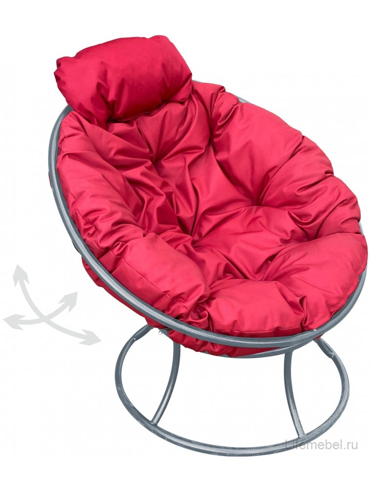 Металлическое кресло Папасан мини серое / красная подушка