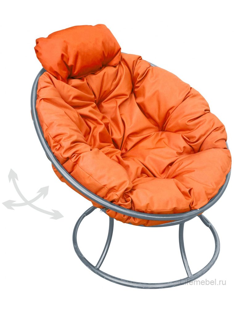 Металлическое кресло Папасан мини серое / оранжевая подушка