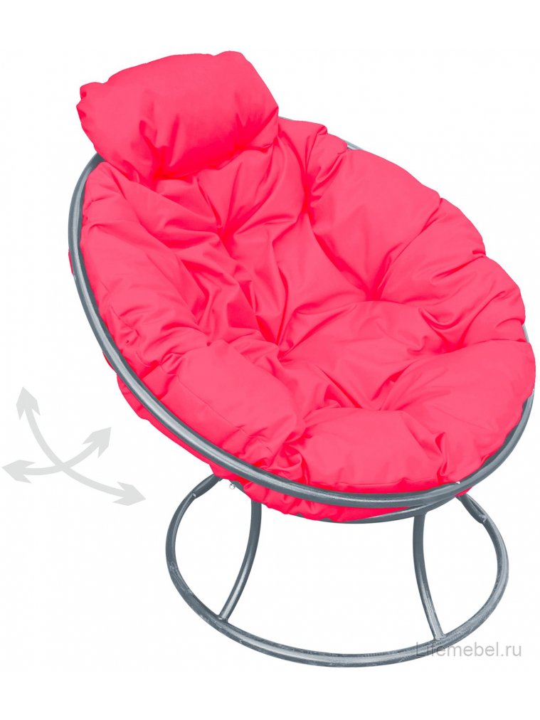 Металлическое кресло Папасан мини серое / розовая подушка