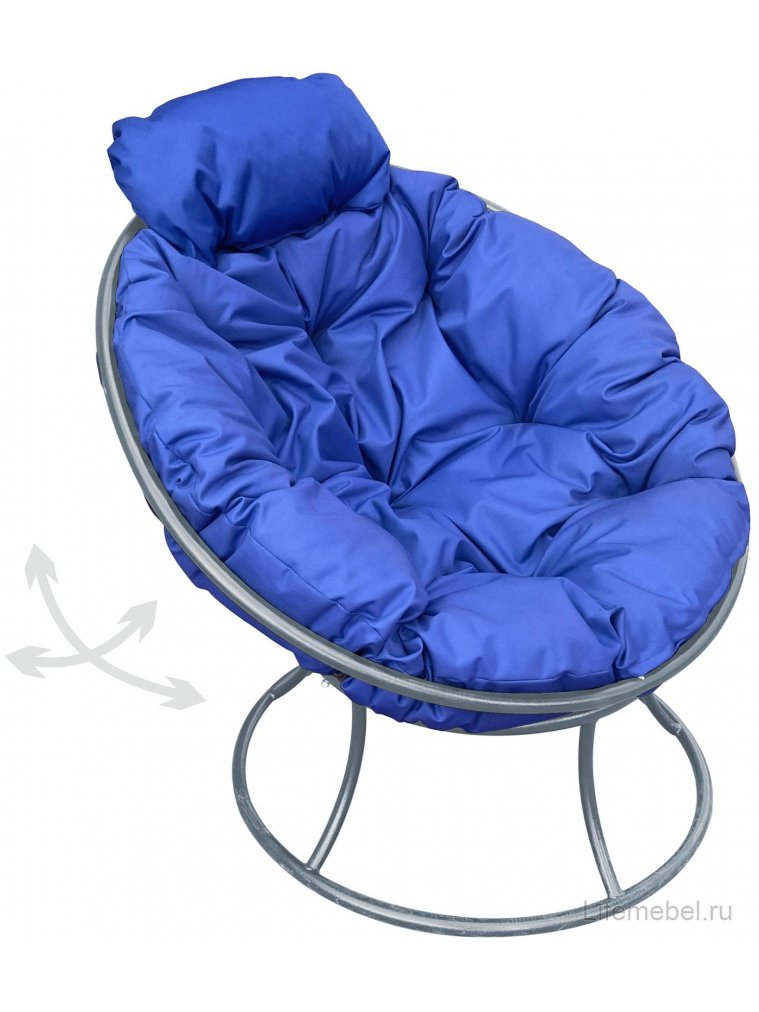 Металлическое кресло Папасан мини серое / синяя подушка