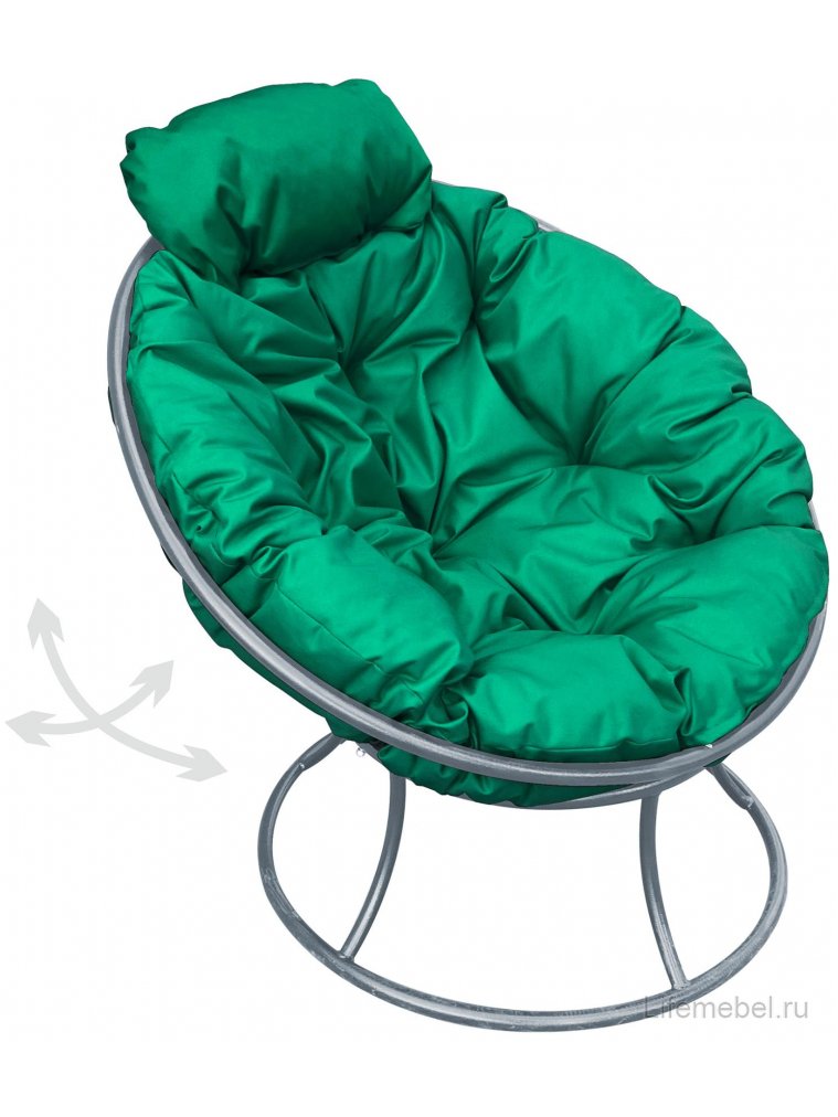 Металлическое кресло Папасан мини серое / зелёная подушка