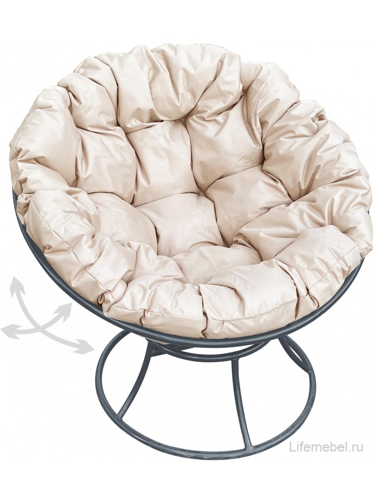 Металлическое кресло Папасан серое / бежевая подушка