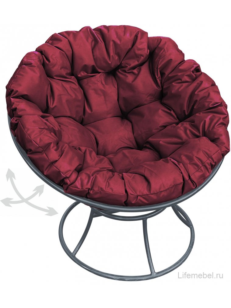 Металлическое кресло Папасан серое / бордовая подушка