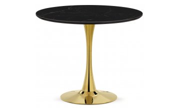 Керамический стол Тулип 90х73 черный мрамор / золото