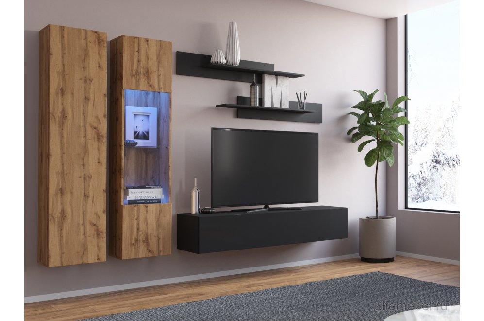 Шкаф навесной Лоук Т-3 чёрный / чёрный глянец