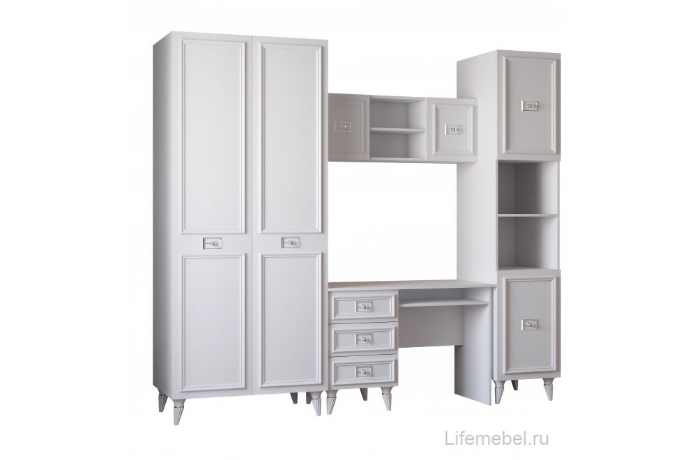 Шкаф навесной Валенсия белый / серебро