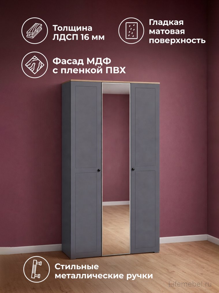 Шкаф Опра 13.336.03 серый графит 0162 РЕ / дуб золотой craft
