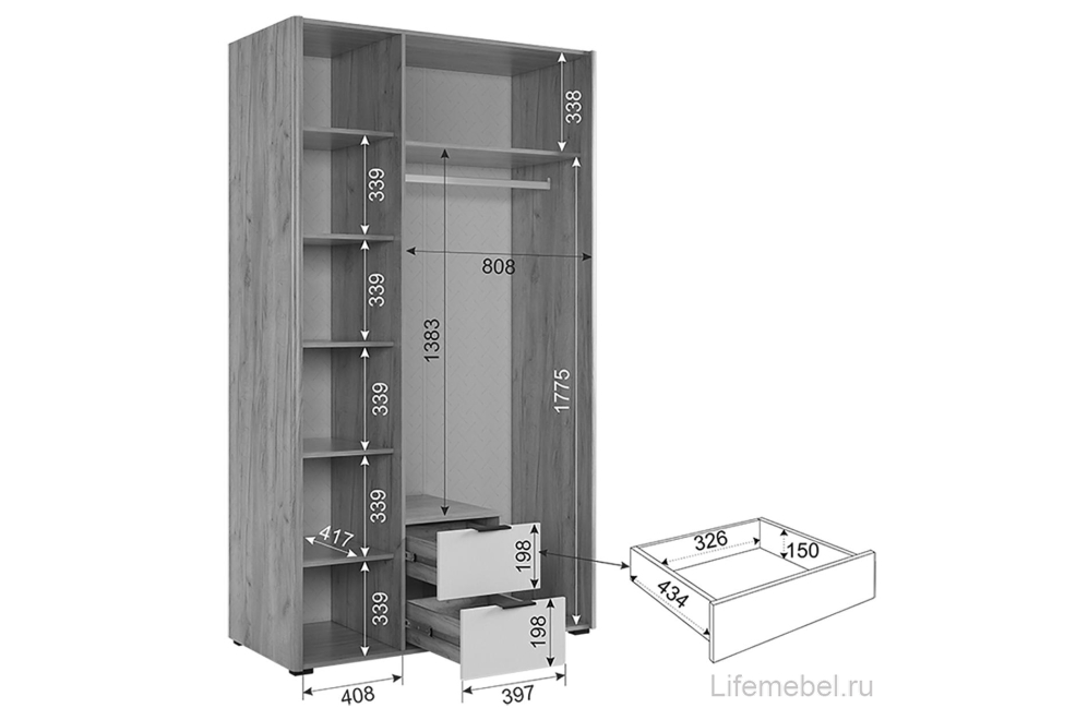 Шкаф Адам трехдверный дуб крафт золотой / графит