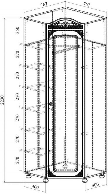 Шкаф Ассоль АС-522К с короной и зеркалом правый белое дерево