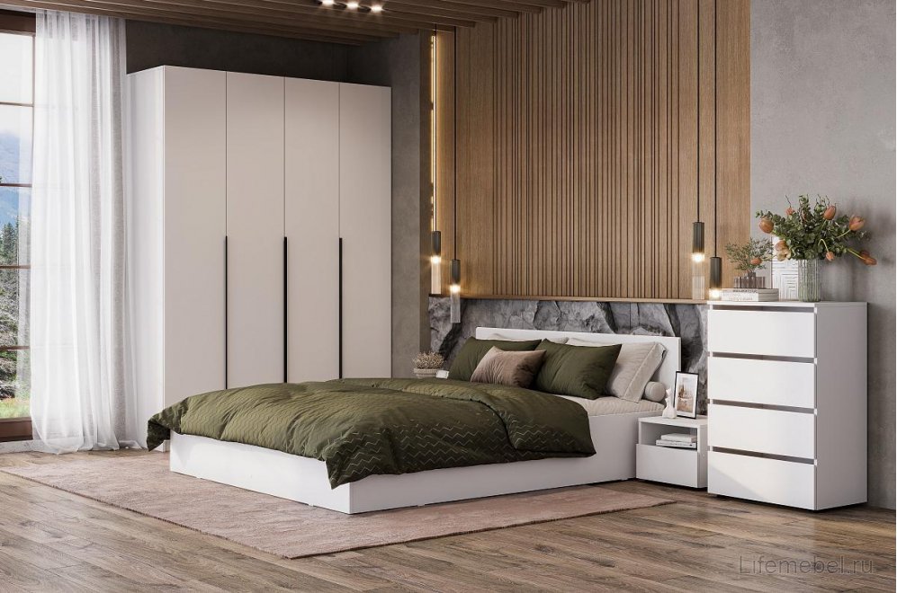 Шкаф Даиго четырехстворчатый белый текстурный