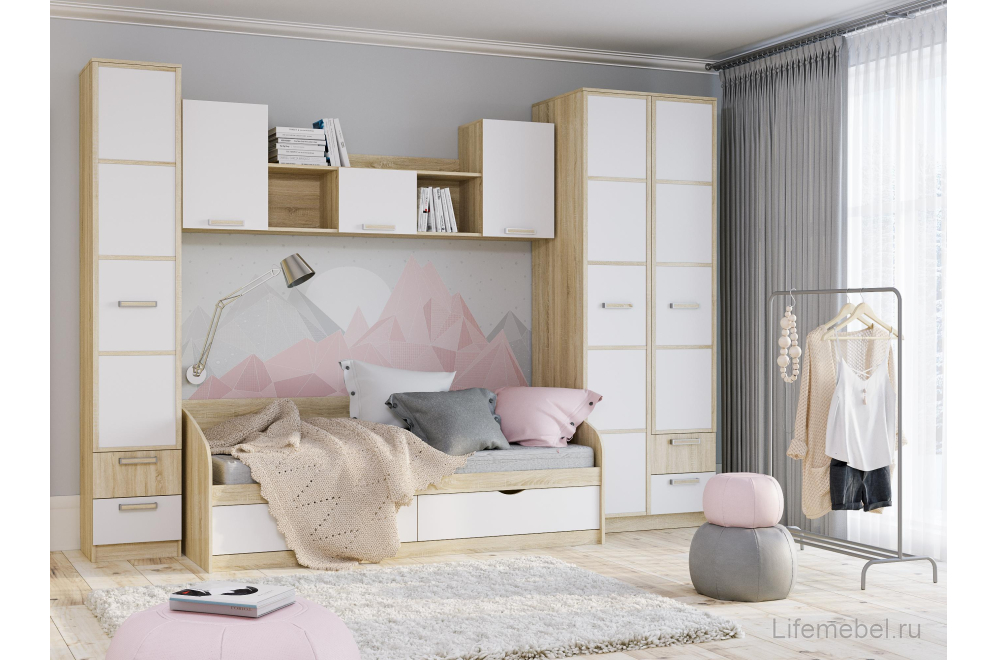 Шкаф Фанк НМ 013.01-02 М1 с ящиками белый / дуб сонома