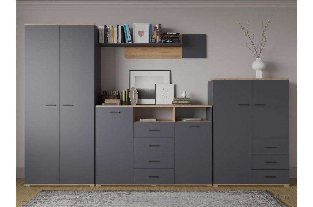 Шкаф Кассандра 92 дуб крафт золотой / антрацит