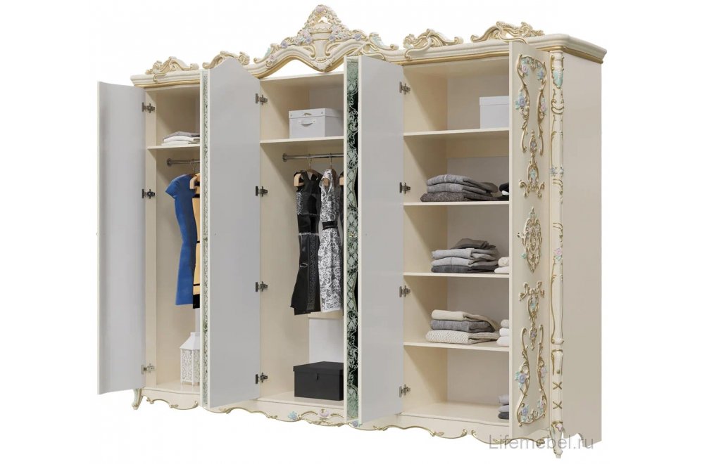 Шкаф Людовик 6-тидверный слоновая кость кракелюр