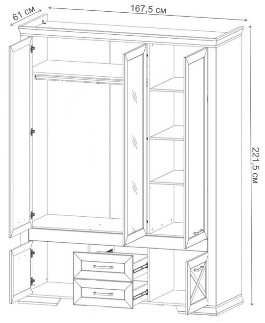 Шкаф Марсель SZF5D2S ясень снежный / дуб сонома темный
